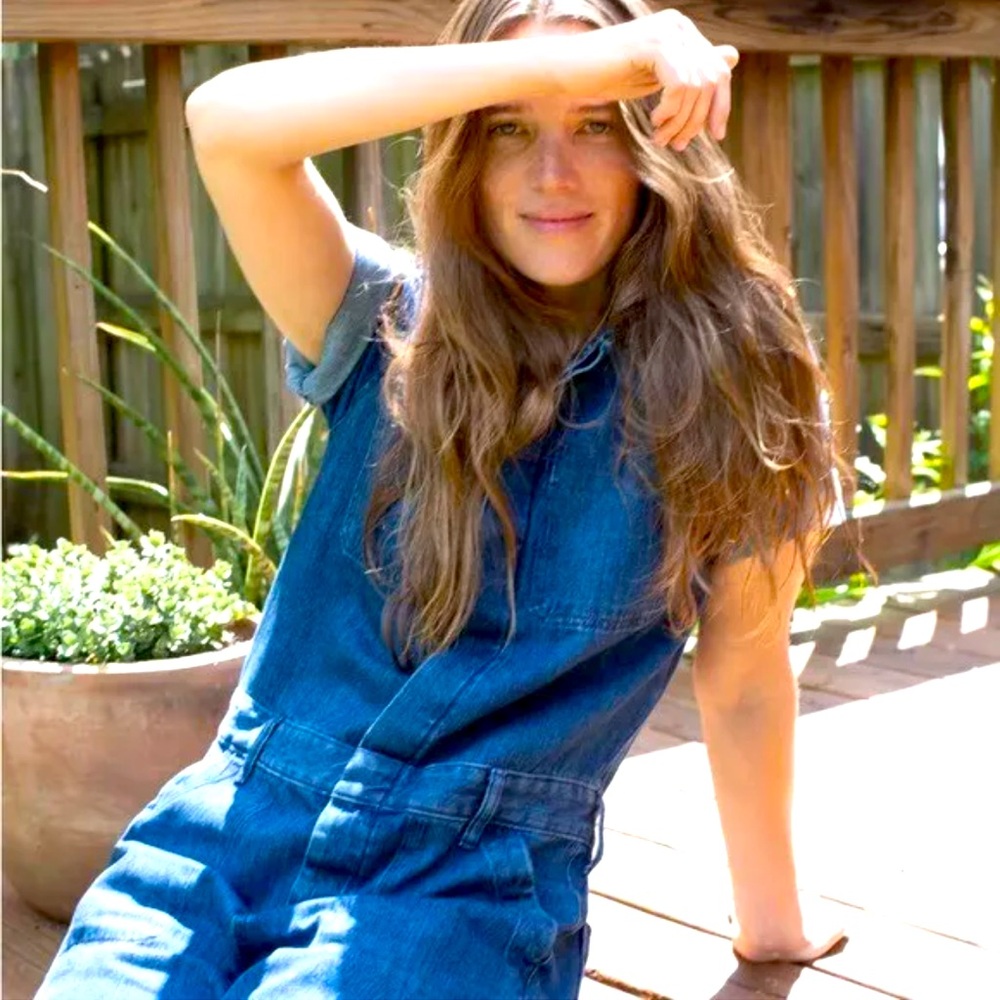 Everlane super soft blue denim short sleeve jumpsuit sz 6